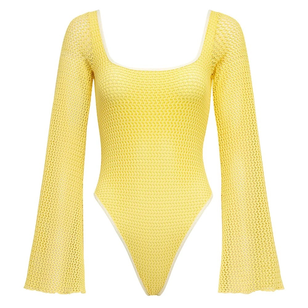 Montce Yellow Crochet Bell Sleeve Allie One-Piece
